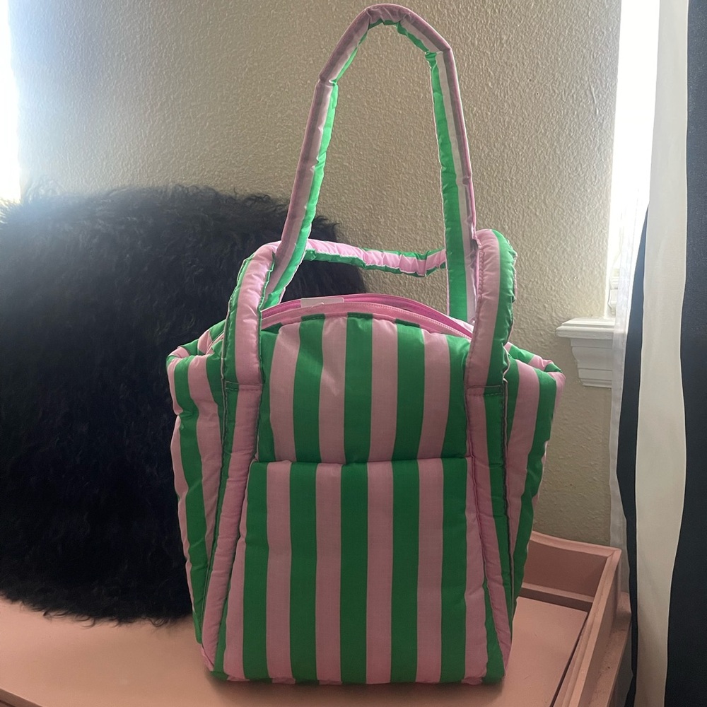 Pink Green Awning Mini Puffy Tote Baggu